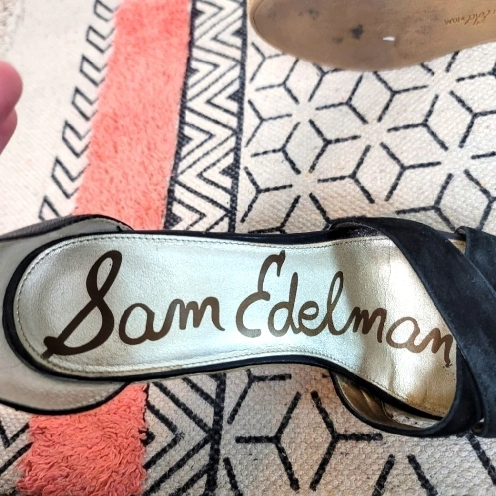 SAM EDELMAN BRENDA BLACK SUEDE ESPADRILLE WEDGES, SZ 10